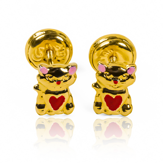 Enamórate de la elegancia de Topitos Cat's love. Con detalles en Oro18K y una exquisita elaboración de Joyería Caracas, esta joya es sinónimo de exclusividad. Adorna tu vida con la garantía para toda la vida que te ofrece.