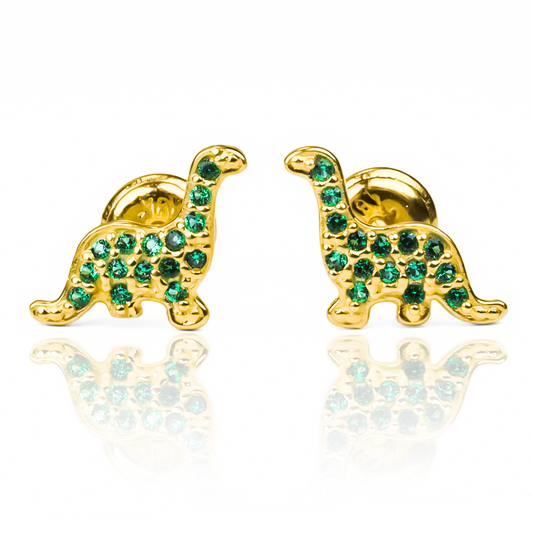 Topitos Dinosaurios Green fabricados en oro de 18K por Joyería Caracas. Con su garantía para toda la vida.