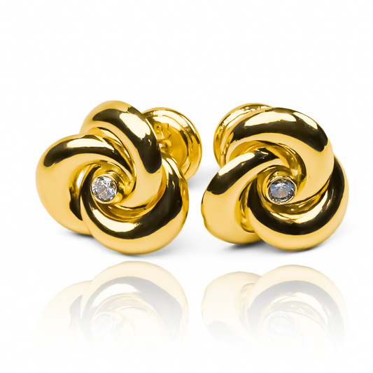 Topitos Espiral XL centro de cristal fabricados en Oro 18K por Joyería Caracas, viene con garantía para toda la vida.