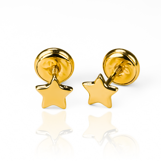Topitos Estrellas S JT fabricados en Oro 18K por Joyería Caracas, cuenta con garantía para toda la vida.