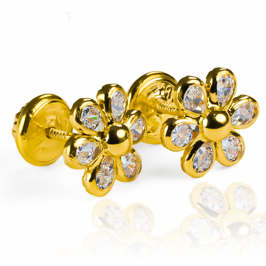 Topitos Flor de cristal 6 pétalos L fabricados en Oro 18K por Joyería Caracas y con el respaldo de la garantía para toda la vida.