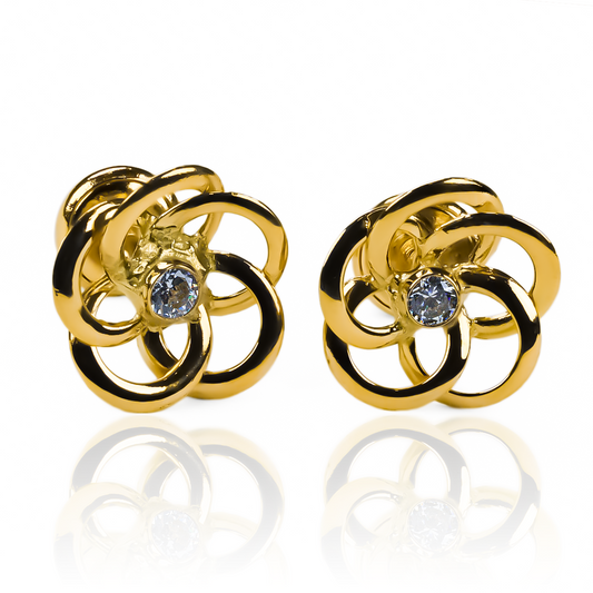 Topitos Flor espiral x 5 XL fabricados en oro 18K por Joyería Caracas. Con garantía para toda la vida.