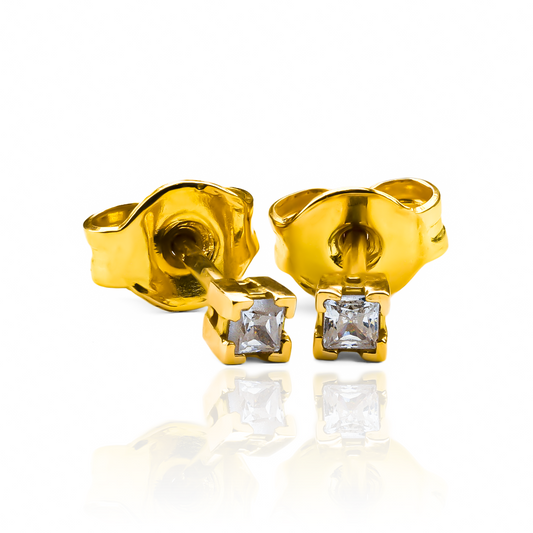 Topitos Gema Cuadrada 225 fabricados en oro 18K por Joyería Caracas, con una garantía para toda la vida.