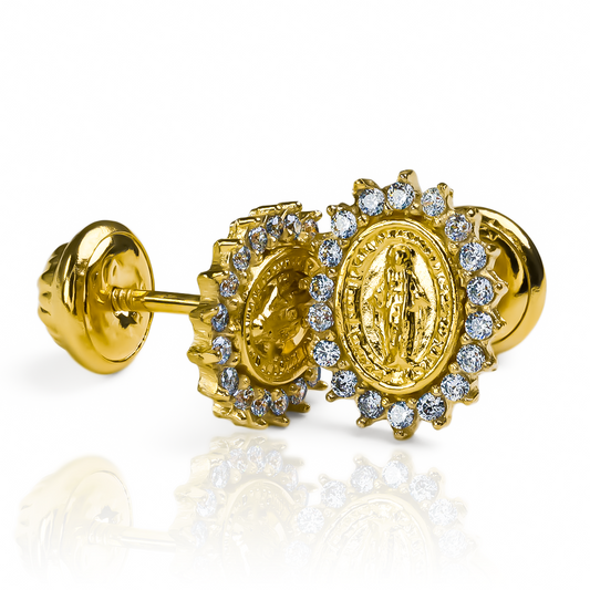 Topitos Milagrosa cristales S de Joyería Caracas fabricados con oro 18K, además viene con una garantía para toda la vida.