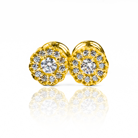 Topitos Rueda de cristales fabricados en Oro 18K por Joyería Caracas. Con una garantía para toda la vida.