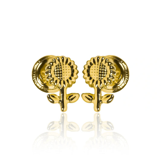 Topitos Girasoles Jt, fabricado en oro 18K por Joyería Caracas, esta pieza exclusiva viene con garantía para toda la vida.