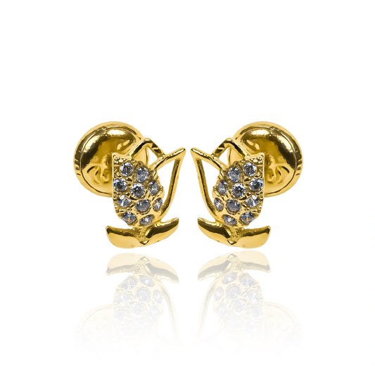 Topitos Rosa Encantada, fabricados en Oro 18K por Joyería Caracas, cuentan con certificado de calidad y garantía para toda la vida.