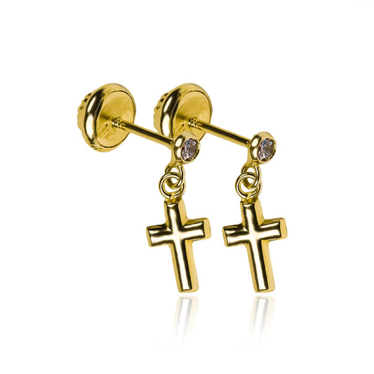 Topitos Cruz colgante cristal, elaborados en oro 18K por Joyería Caracas de alta calidad, cuentan con certificado de calidad y garantía de por vida.