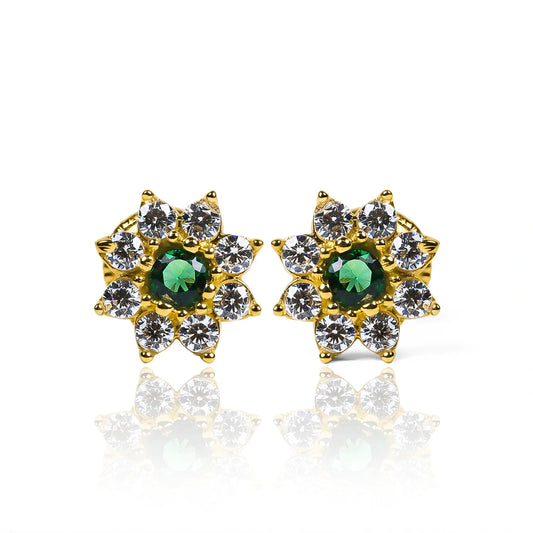 Topitos Flor cristal JT, fabricados en Oro 18K por Joyería Caracas, cuenta con garantía para toda la vida.