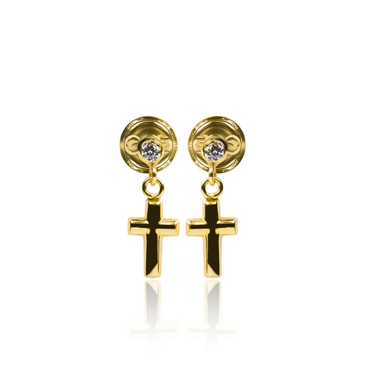 Topitos Cruz colgante cristal, elaborados en oro 18K por Joyería Caracas de alta calidad, cuentan con certificado de calidad y garantía de por vida.