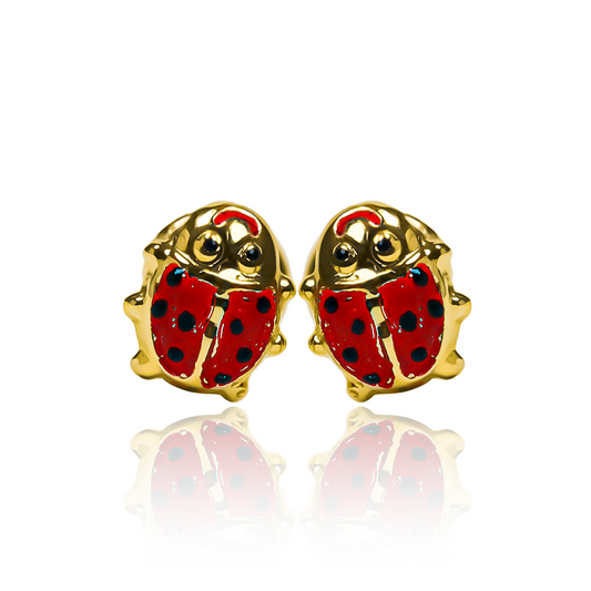 Topitos Ladybug L, fabricados en Oro 18K por Joyería Caracas, cuentan con certificado de calidad y garantía para toda la vida.