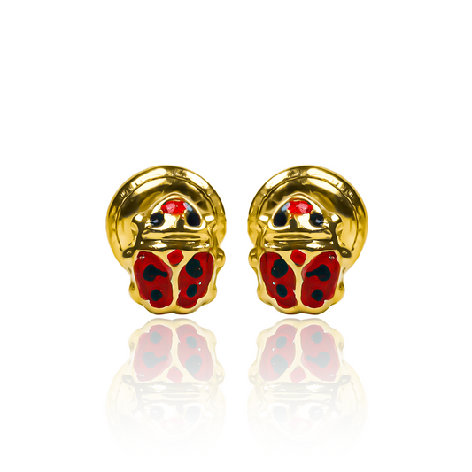 Topitos Ladybug M, fabricados en Oro 18K por Joyería Caracas, cuentan con certificado de calidad y garantía para toda la vida.