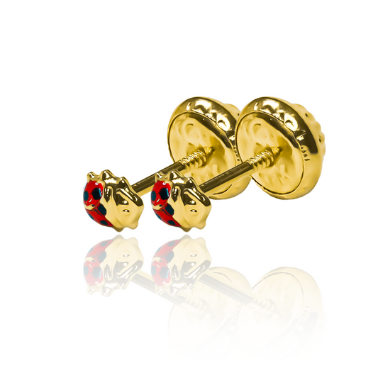 Topitos Ladybug S, fabricados en Oro 18K por Joyería Caracas, cuentan con certificado de calidad y garantía para toda la vida.