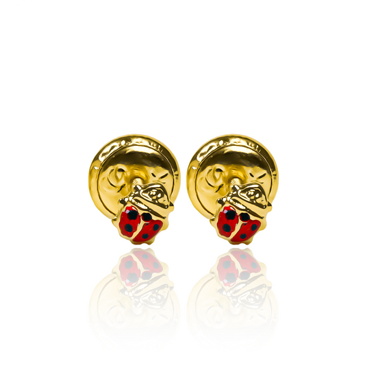 Topitos Ladybug S, fabricados en Oro 18K por Joyería Caracas, cuentan con certificado de calidad y garantía para toda la vida.