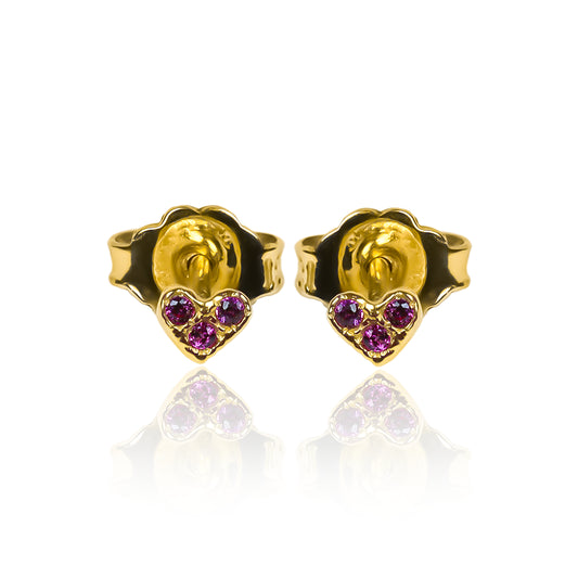 Topitos Mini corazón cristal x 3 Red II, elaborados en oro 18K por Joyería Caracas, cuentan con garantía para toda la vida.