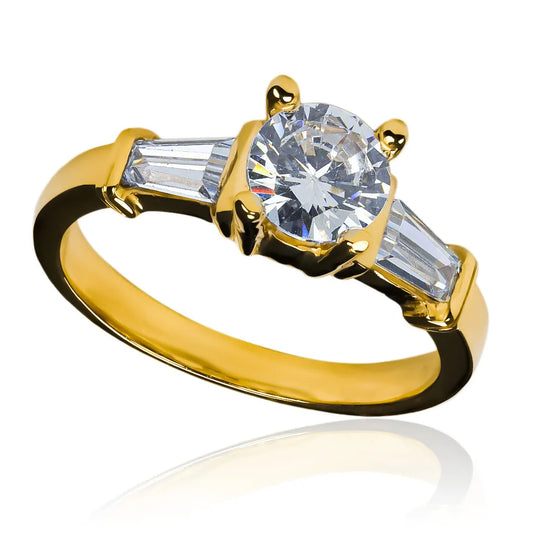 Anillo de compromiso trapezoide de Joyería Caracas. Hecho de oro 18k, cuenta con un certificado de calidad y garantía de por vida.