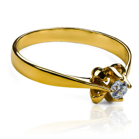 Anillo de compromiso tulipán, fabricado en Joyería Caracas en oro de 18k, cuenta con certificado de calidad y garantía de por vida.