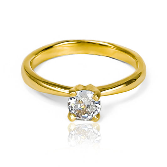 Anillo de compromiso Zigurat, una joya exclusiva fabricada por Joyería Caracas en oro de 18 quilates. La pureza del oro de 18K garantiza durabilidad y un brillo excepcional.