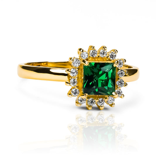 Anillo de compromiso Amor al Cuadrado Green JC. Diseñado en Joyería Caracas con oro de 18k y certificado de calidad.