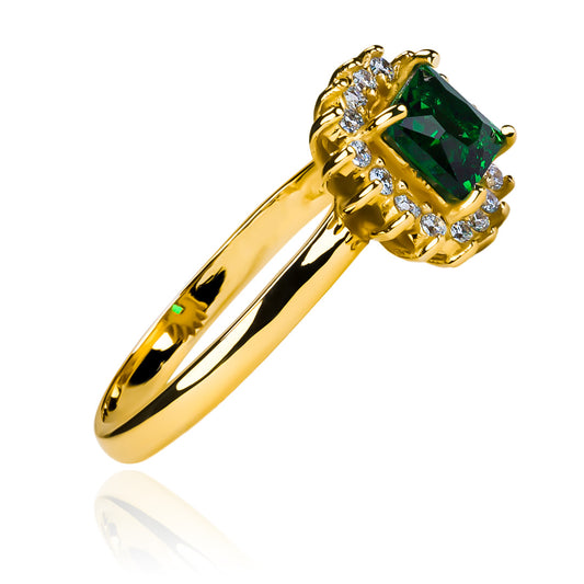 Anillo de compromiso Amor al Cuadrado Green JC. Diseñado en Joyería Caracas con oro de 18k y certificado de calidad.