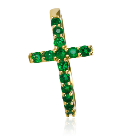 Anillo cruz esmeraldas L. Hecho de Joyería Caracas y oro 18k para una pieza de lujo eterno. Incluye esmeraldas L y garantía para toda la vida.