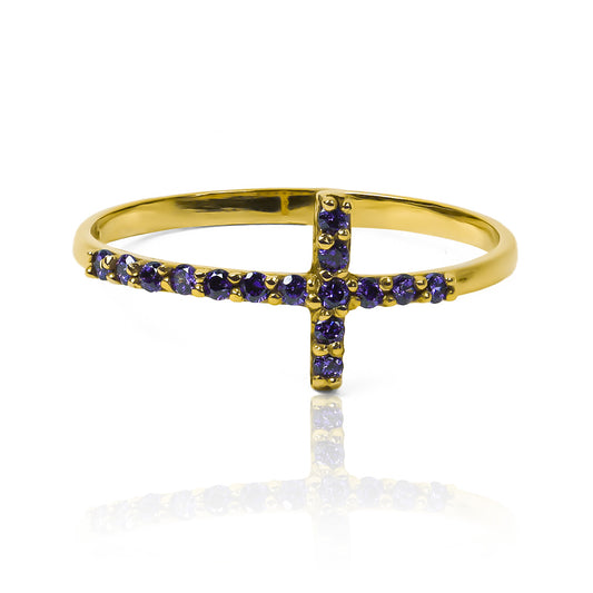 Anillo cruz cristal purple de Joyería Caracas, añade elegancia y exclusividad a tu estilo. Hecho de oro 18k, este anillo es una obra de arte que se mantiene contigo para siempre. Con su garantía de por vida.