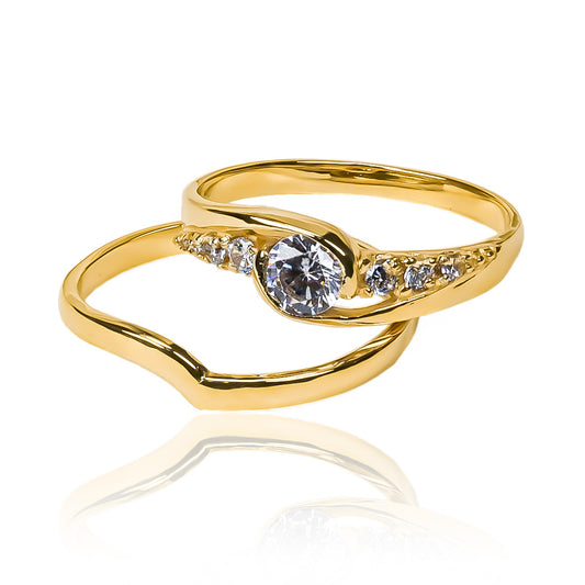 Anillo de compromiso crystal wave + pisargolla. Fabricado en oro 18 k, en Joyería Caracas viene con un certificado de calidad y garantía de por vida.