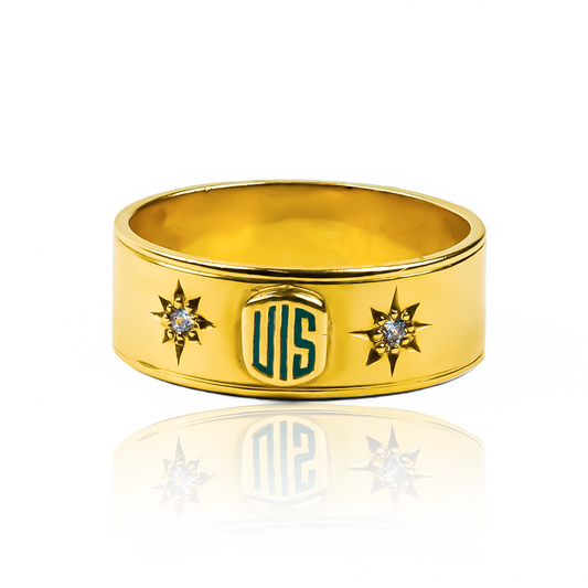 Anillo Stars UIS. Hecho de oro 18K, fabricado en Joyería Caracas su elegante diseño de estrellas te transportará al mundo de la moda y la literatura. Con garantía de por vida.