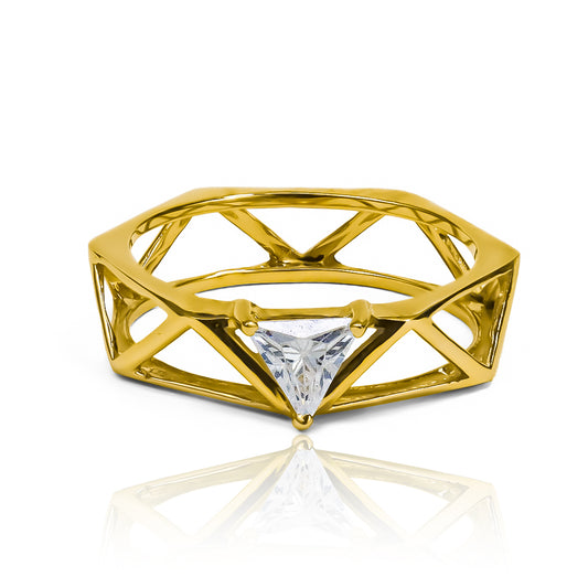 Anillo trillium fabricado en oro 18k por Joyería Caracas, cuenta con certificado de calidad y garantía de por vida.