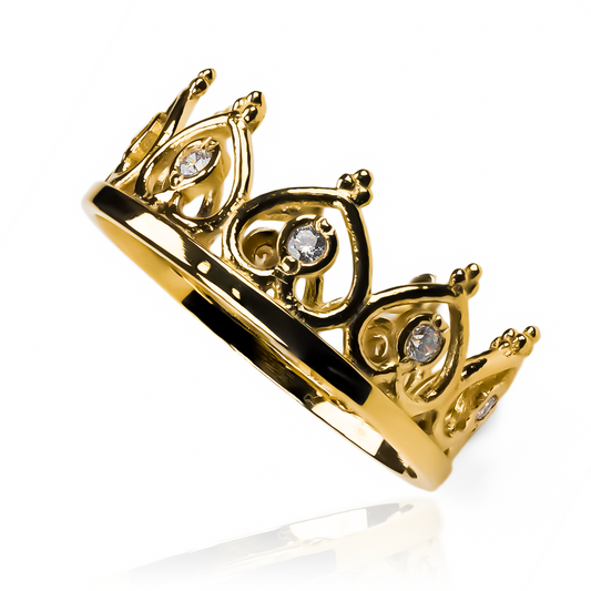 Anillo Corona Cristales NJ, fabricado en oro 18k por Joyería Caracas, cuenta con certificado de calidad y garantía de por vida.