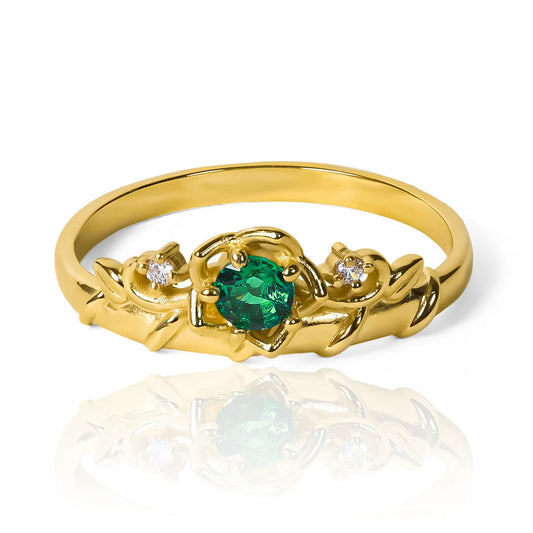 Anillo Espinas y Rosas M J, fabricado en oro 18k por Joyería Caracas, cuenta con certificado de calidad y garantía de por vida.