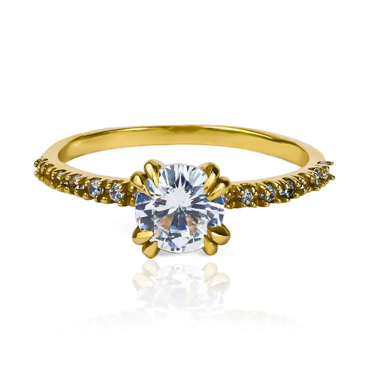 Anillo de compromiso Pink Claw de Joyería Caracas, hecho de oro 18k y cuenta con un certificado de calidad que garantiza su belleza y durabilidad de por vida.