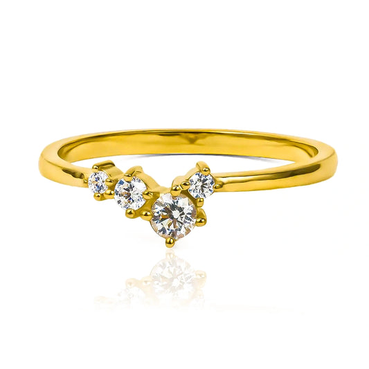 Anillo Zig Zag Crystal, fabricado en oro 18k, cuenta con certificado de calidad y garantía de por vida.