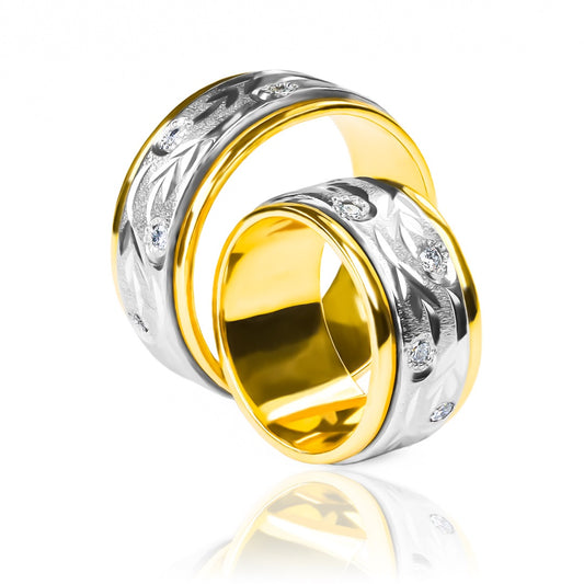 Argollas de matrimonio Amazonas Cristal XL, elaboradas en oro 18k de Joyería Caracas. Cada argolla viene con un certificado de autenticidad y garantía de por vida.