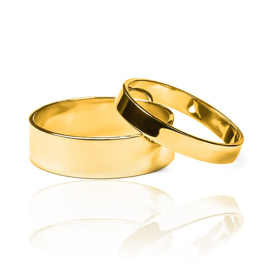 Argollas de matrimonio plane elegance, fabricados en oro 18k de Joyería Caracas, estas argollas están respaldadas por un certificado de autenticidad y garantía de por vida.