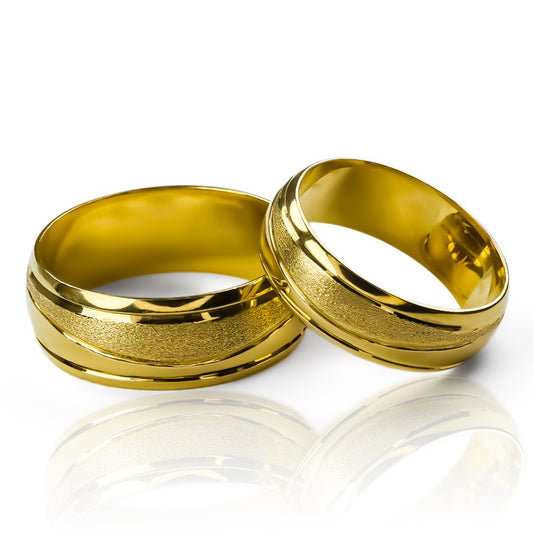 Argollas de matrimonio Atlantis I, elaboradas en oro 18k, cuentan con certificado de calidad y garantía de por vida.