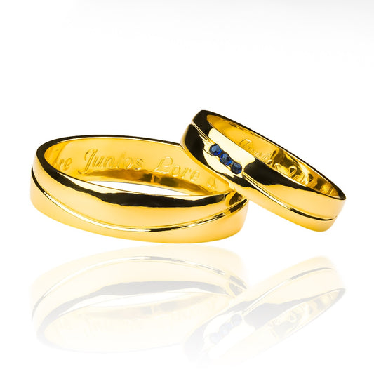 Argollas de matrimonio Atlantis Zafiro, fabricadas en oro 18k de Joyería Caracas, cuentan con un certificado de calidad y garantía para toda la vida.