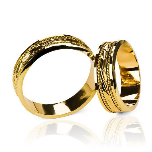 Argollas de matrimonio Campos Elíseos, fabricados en oro 18k de Joyería Caracas, cuentan con garantía para toda la vida.