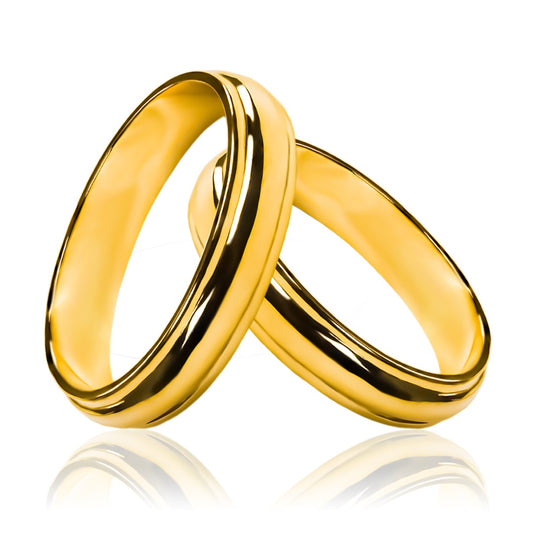 Argollas de matrimonio classic stair, fabricados en oro 18k de Joyería Caracas, cuentan con un certificado de calidad y garantía de por vida.