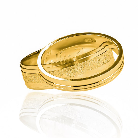 Argolla de matrimonio doble escalera Mate, fabricadas en oro 18k de Joyería Caracas, cuenta con certificado de calidad y garantía de por vida.