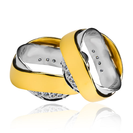 Argollas de matrimonio doble SS bicolor, fabricadas en oro 18k de Joyería Caracas, vienen con certificado de calidad y garantía de por vida.