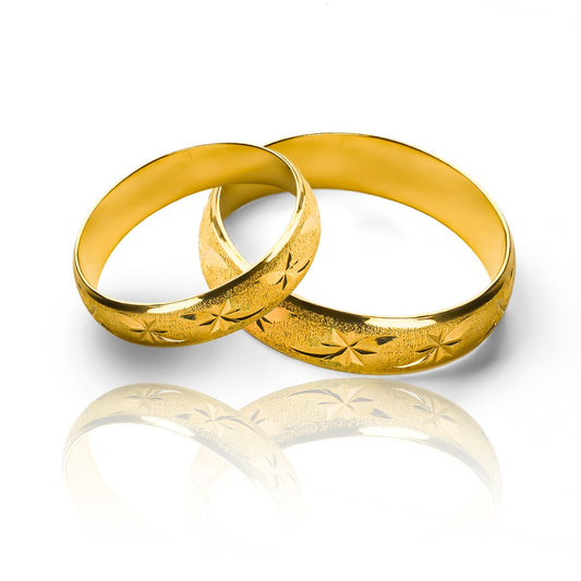 Argollas de matrimonio EseStar, elaboradas en oro 18k por Joyería Caracas, cuentan con un certificado de calidad y garantía de por vida.