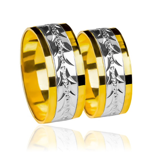 Argollas de matrimonio Espiga Torcida Bicolor XL, fabricadas en oro 18 quilates, cuentan con un certificado de calidad y garantía de por vida que garantiza su valor y durabilidad.