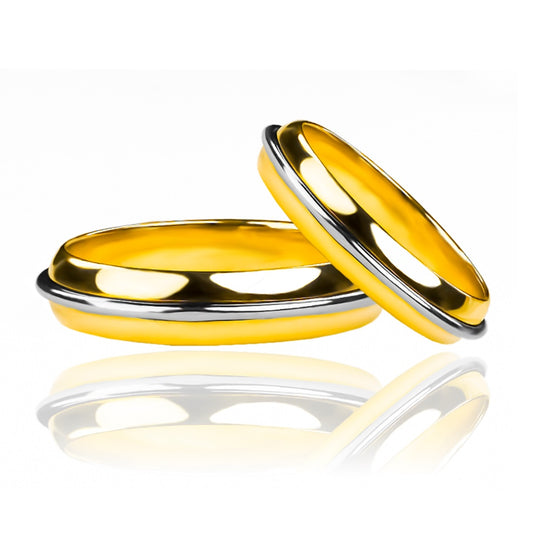 Argollas de matrimonio Floating Love, elaboradas en oro 18k por Joyería Caracas, cada una cuenta con certificado de calidad y garantía de por vida.