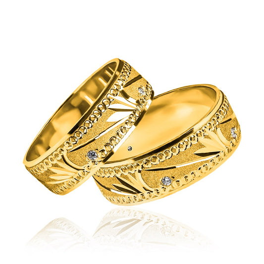 Argollas de matrimonio Forest Cristal, elaboradas en oro de 18 quilates por Joyería Caracas, cuenta con certificado de calidad y garantía de por vida.