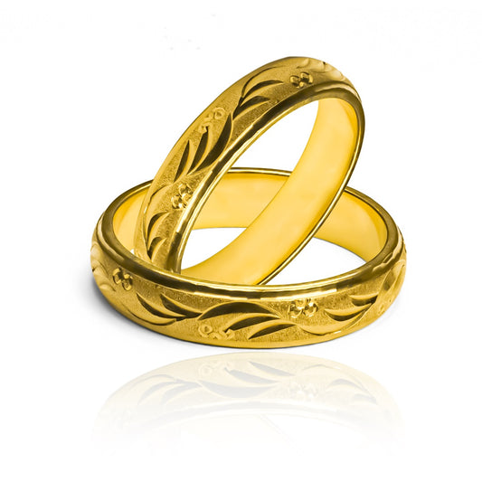 Argollas de matrimonio Grapes Tree, elaboradas en oro 18 quilates, cada una cuenta con un certificado de calidad y garantía para toda la vida.