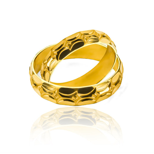 Argollas de matrimonio Jumper Lover en oro 18k por Joyería Caracas, cada una viene con un certificado de calidad y garantía de por vida.
