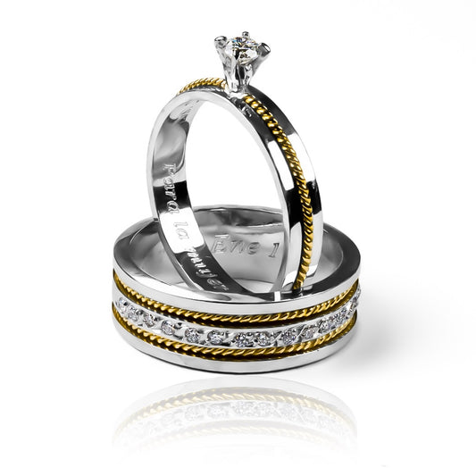 Argollas de matrimonio Junctus, fabricadas en oro 18k de Joyería Caracas, cada una cuenta con certificado de calidad y garantía para toda la vida.