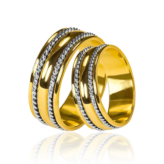 Argollas de matrimonio Lazo de Amor Bicolor, elaboradas en oro 18k de Joyería Caracas. Cada argolla viene acompañada de un certificado de autenticidad y garantía para toda la vida.