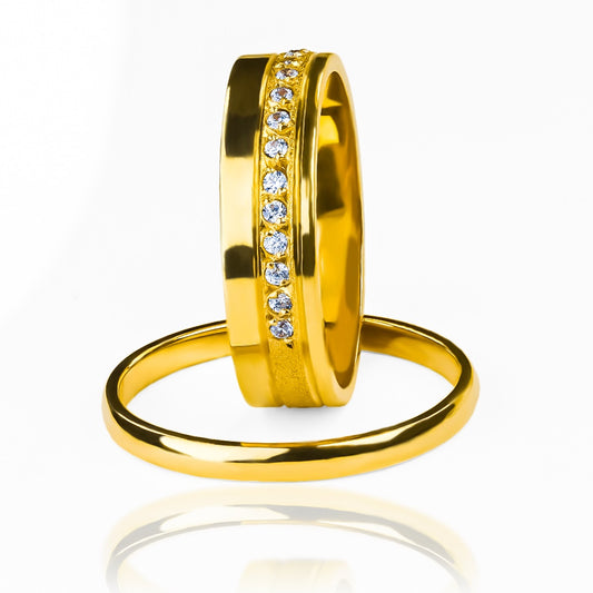 Argollas de matrimonio Little Warrior I, fabricados en oro 18k de Joyería Caracas, viene con un certificado de autenticidad y garantía.
